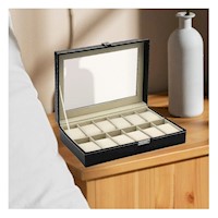 Caja Porta Reloj Negra con 12 Ranuras Y+Ligas Regalo